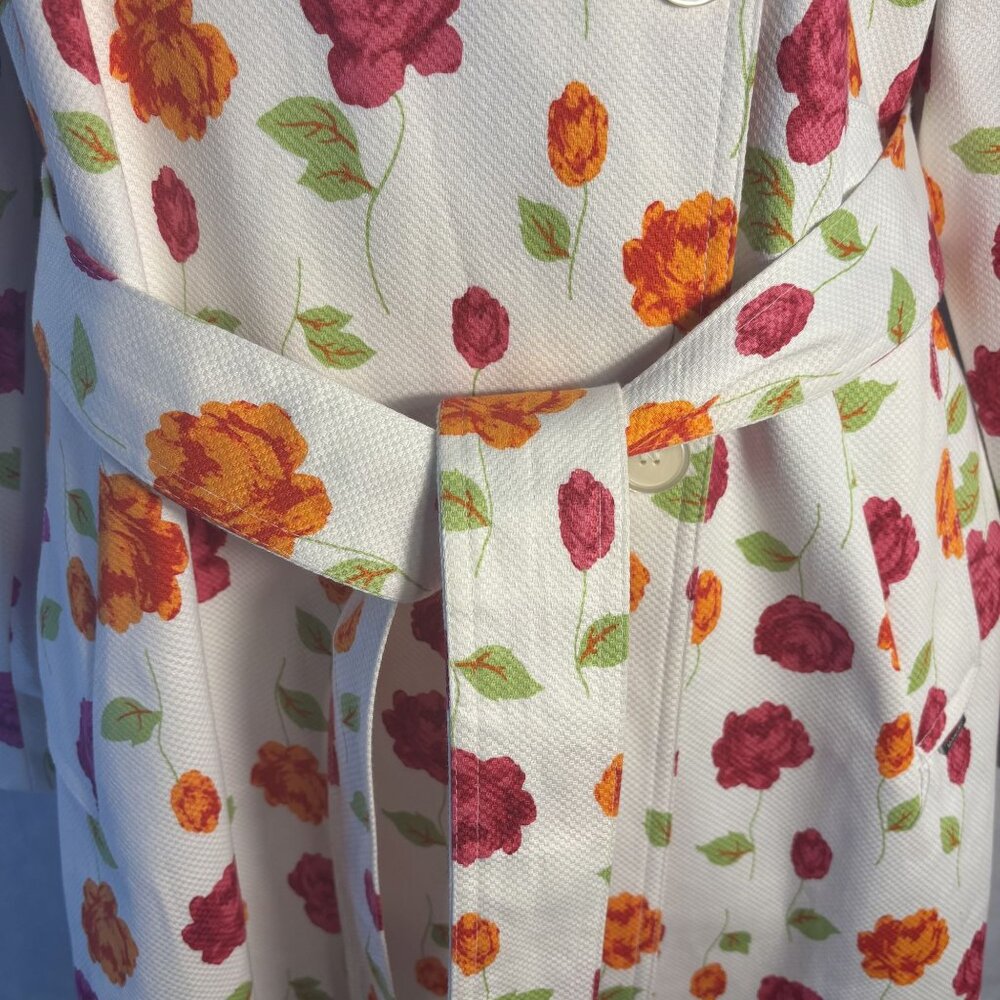 Michael Michael Kors Floral Belted Trench Coat Women’s Large iWhite W/ Red & Ora - Picture 4 of 14